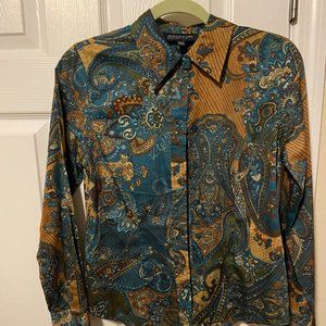 NWT Jones New York Petite Green, Tan and Turquoise Blouse Size Petite Small